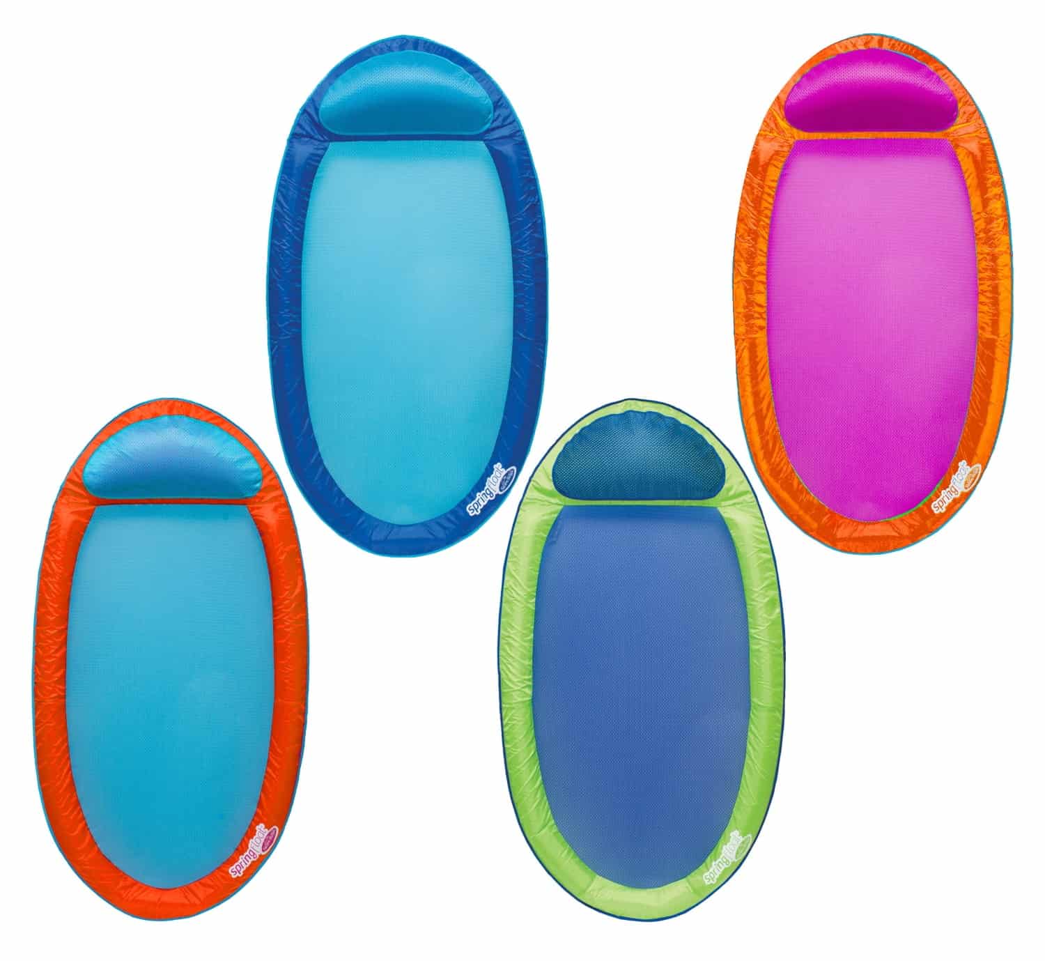 Colourful Spring Float pool chair for comfortable relaxation.