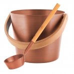 Rento Sauna Bucket with Spoon - Bracket made of bamboo wood - Copper/brown