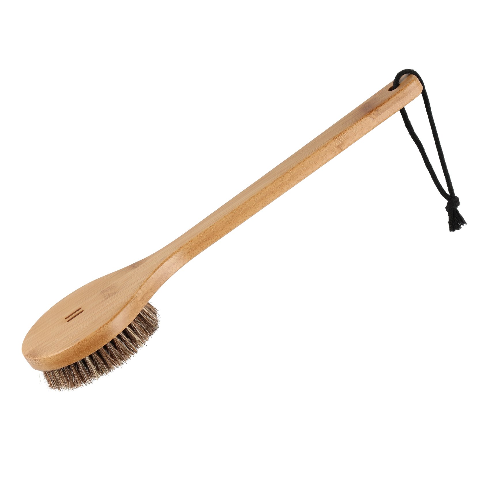 Bamboo bath brush with soft bristles for body and bath.