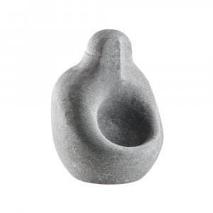 Floating lamp made from soapstone with hollow opening, rustic design for sauna or relaxation.