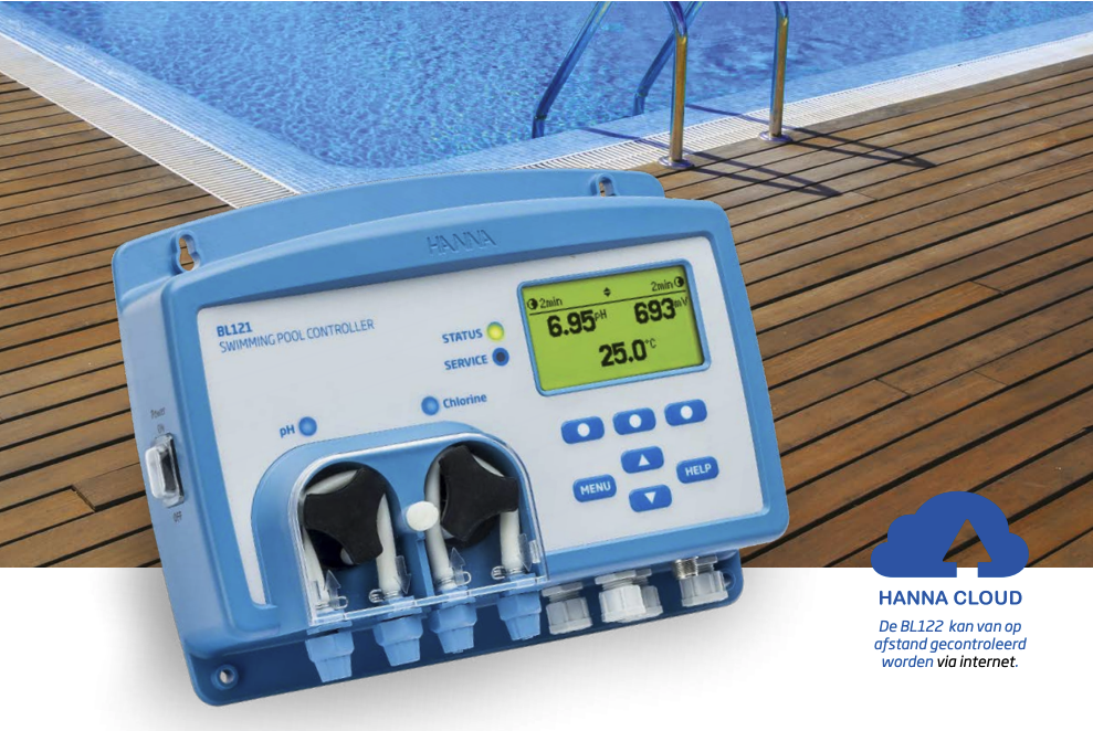 Security Pool Plus pH &amp; redox, with electrode and installation kit on panel with flow-through cell (BL121-20)