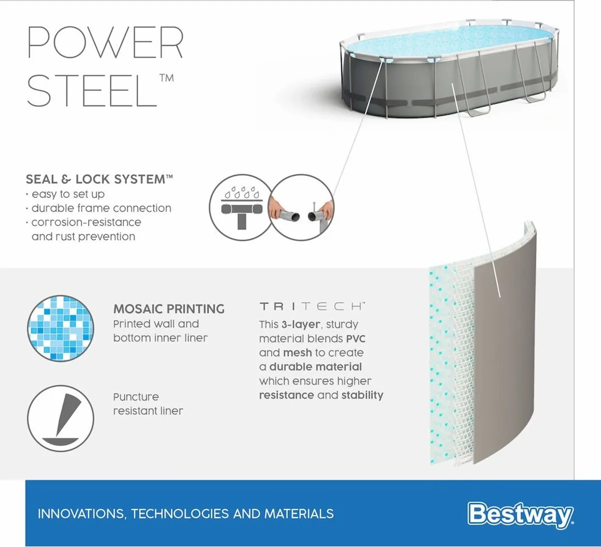 Bestway Power Steel Pool 549 x 274 x 122 cm, inklusive Pumpe, Abdeckung und Pooltreppe