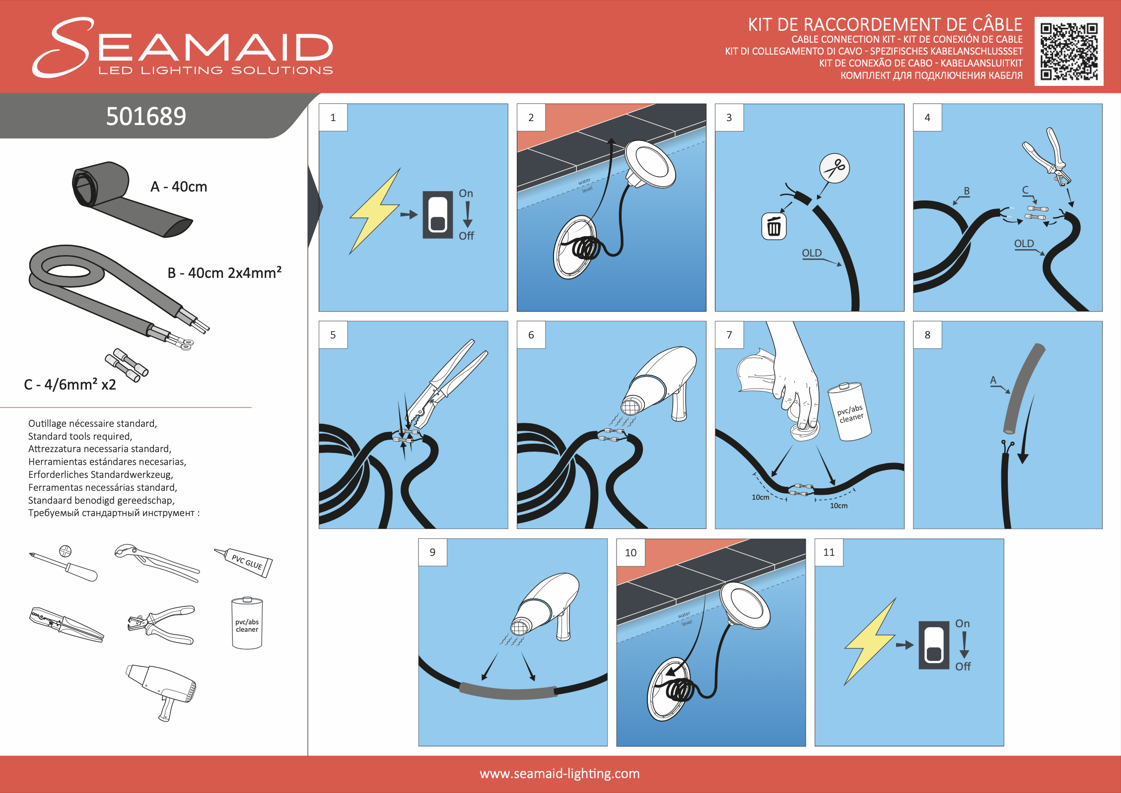 Seamaid Spezial-Sanierungskabel-Anschluss-Set mit 40cm Kabel 2x4mm²
