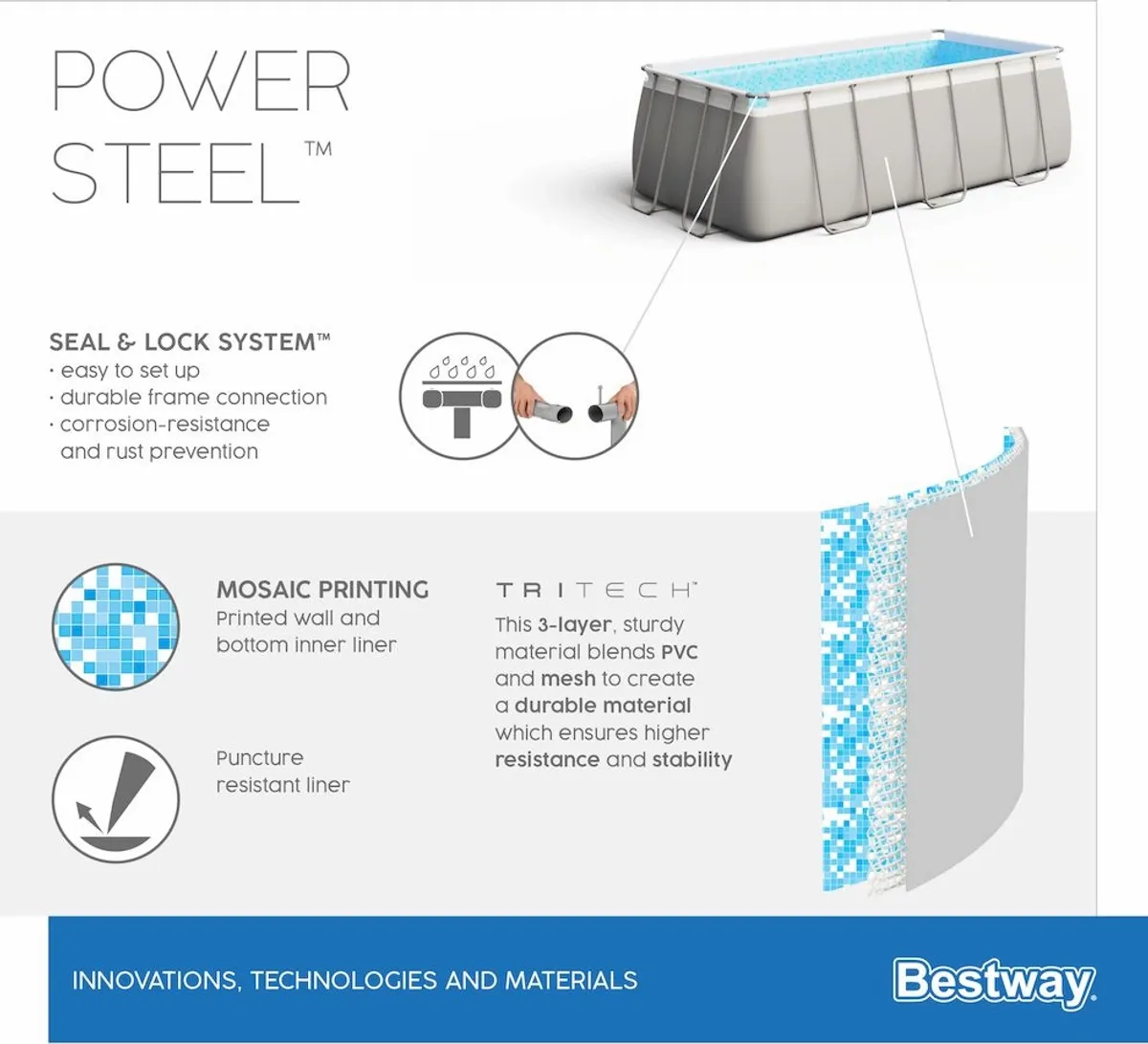 Bestway Power Steel Rectangular pool - 282 x 196 x 84 cm - with filter pump and accessories