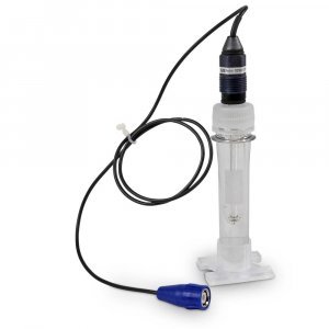 Redox electrode with cable and BNC connector for pool water analysis.