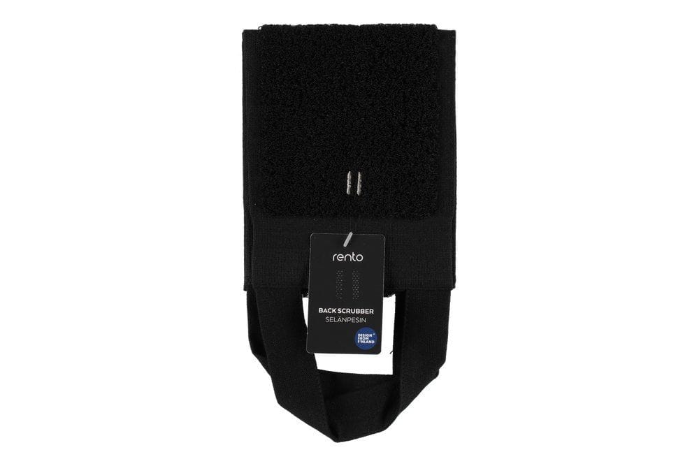 Black linen towelling back scrubber of 14x70 cm, ideal for use in the bathroom or spa.