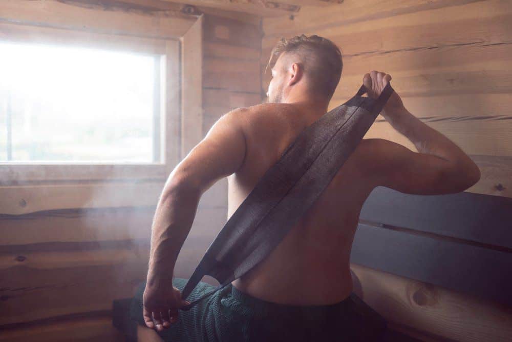 Black linen towelling back scrubber 14x70 cm for comfortable back massage. Perfect for use in sauna, sp.
