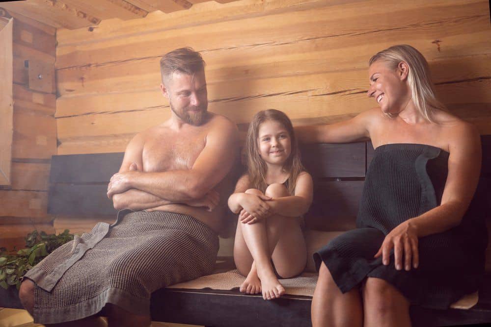 Rento sauna waist towel in beige, ideal for relaxation and comfort during sauna visits.
