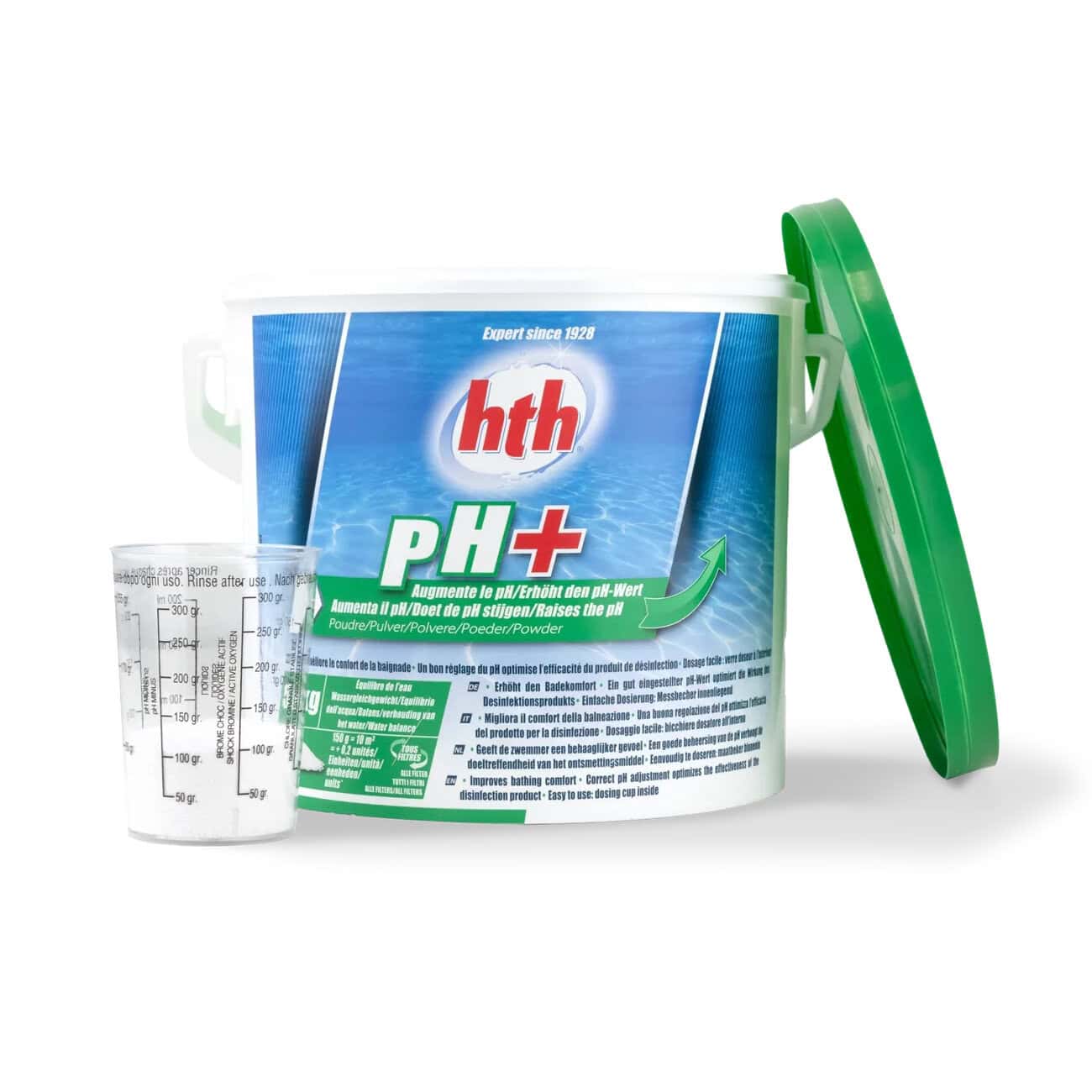 HTH pH Plus powder for pool water, 5 kg, for pH increase.