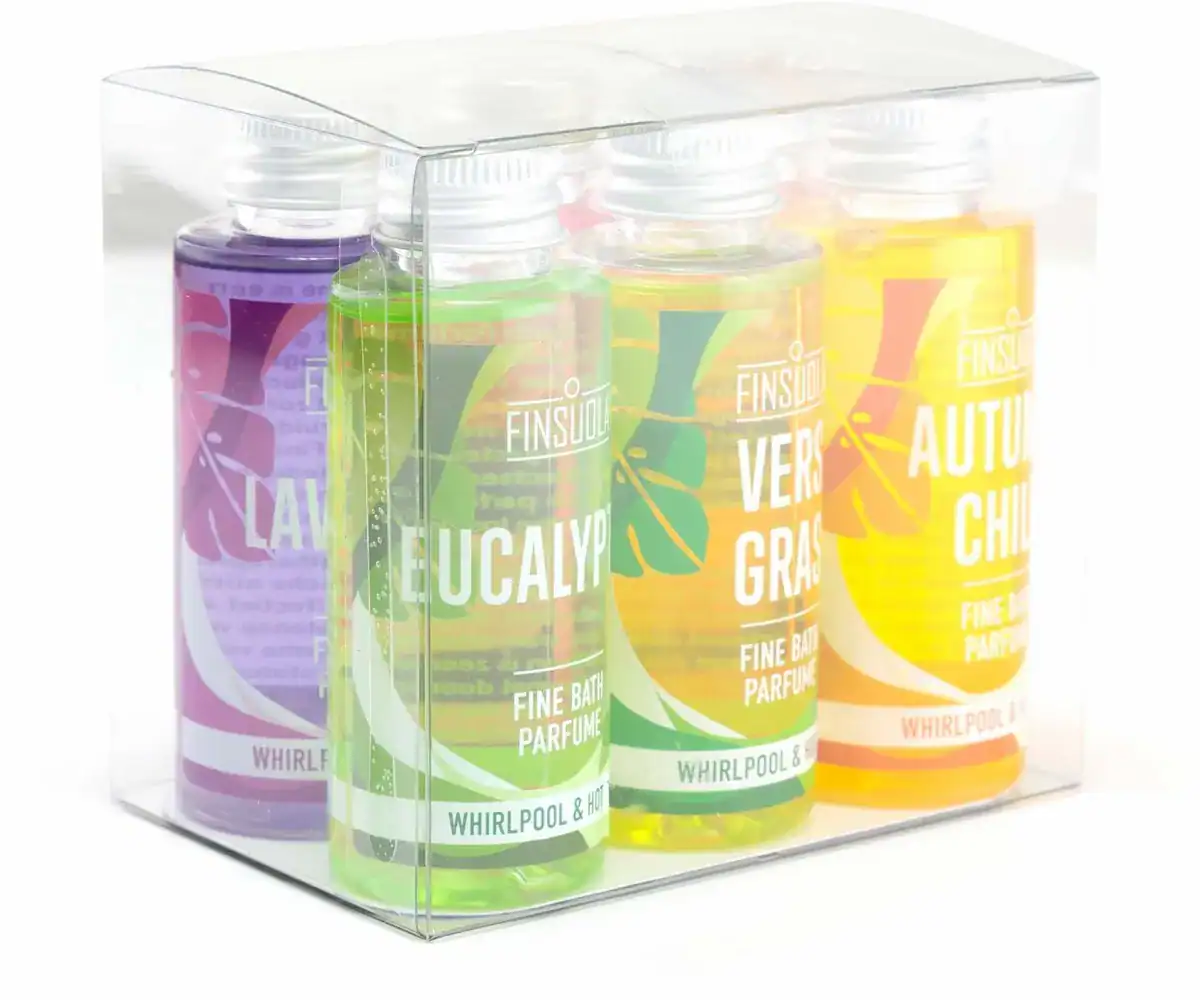 Finsuola bath perfume set with 4 fragrances for pool and wellness.