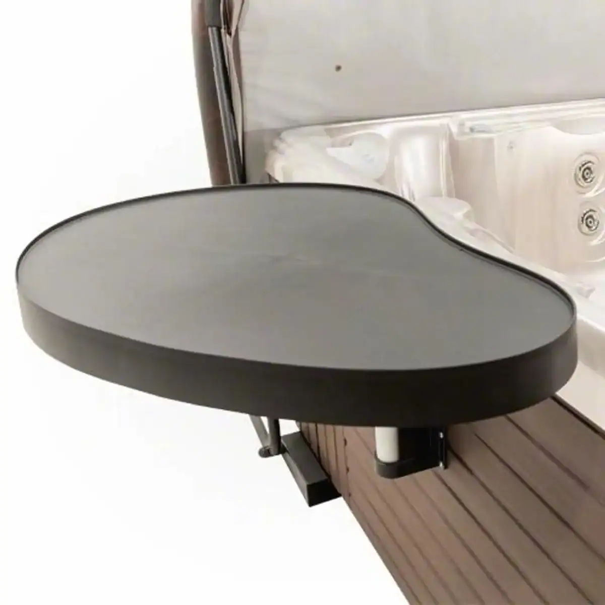 Black spa tray for bathtub or hot tub, suitable for relaxation.