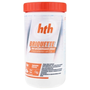HTH chlorine tablets 7g, 1kg for pool cleaning.