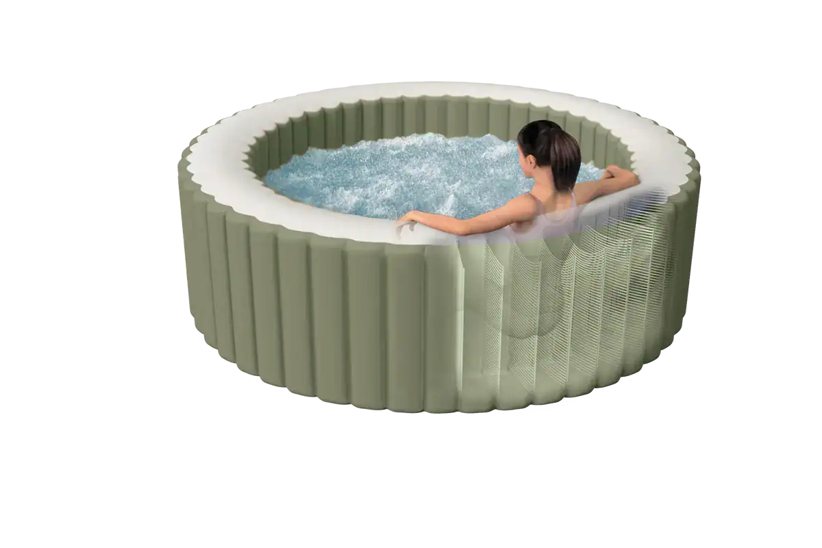 Intex Pure Spa Bubble Massage in olive green, 4-person inflatable spa for relaxation.