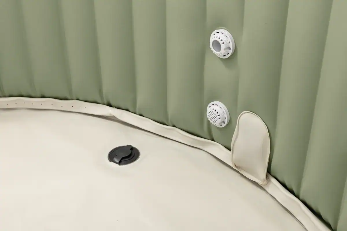Intex Pure Spa Bubble Massage in olive green, 4-person inflatable spa for relaxation.