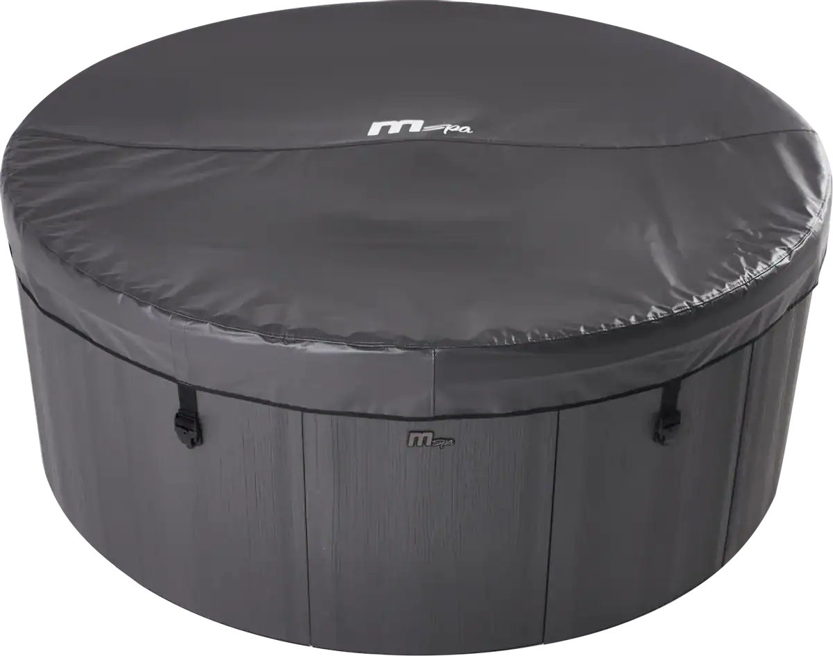 Securely covered inflatable hot tub for 6 people, ideal for relaxation at home.