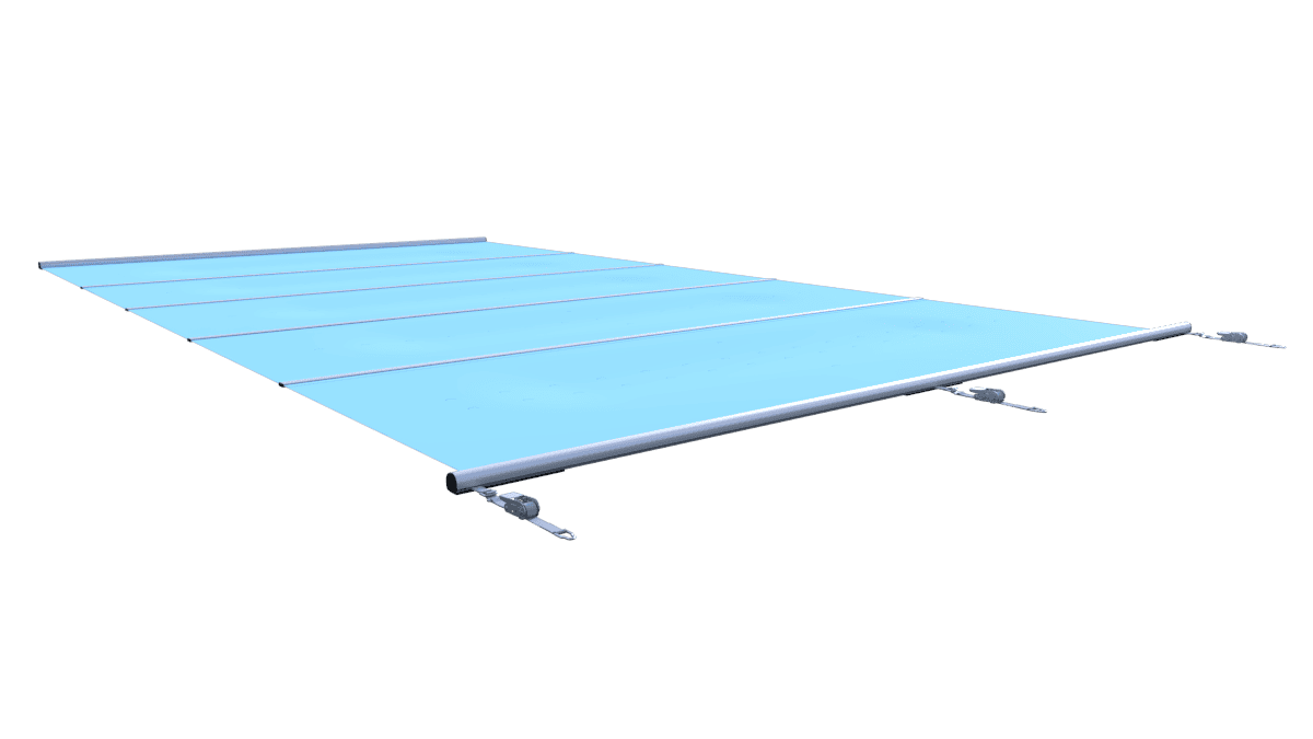 Blue safety cover for pools, suitable for protection and safety.
