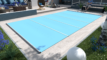 Blue safety cover for pool, easy to operate and safe.