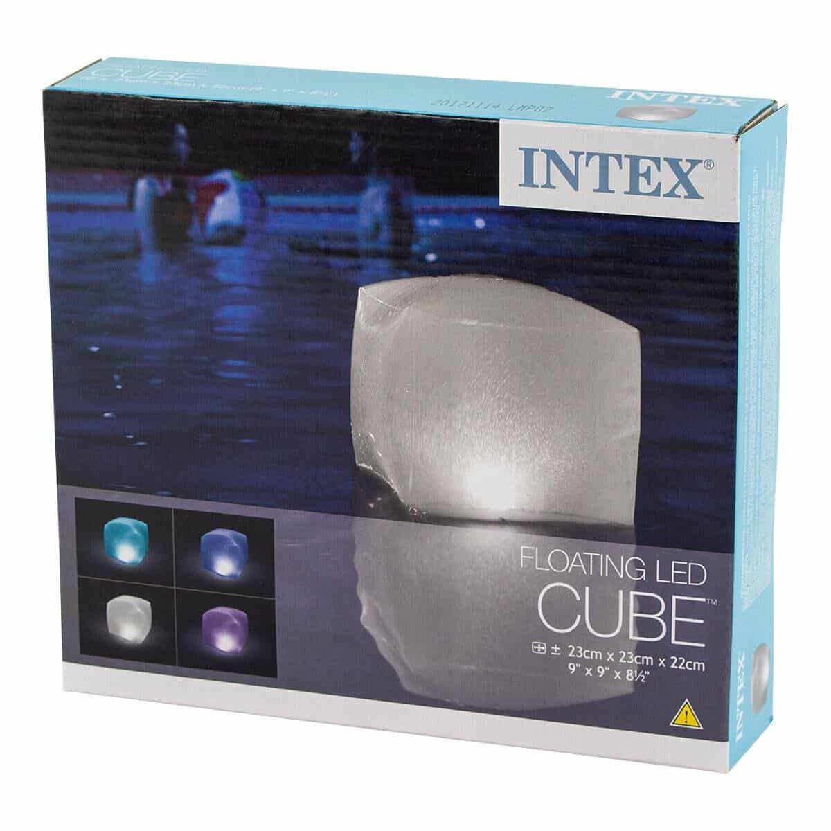 Intex floating LED cube for pool lighting, colourful and energy-efficient. Perfect for atmosphere.