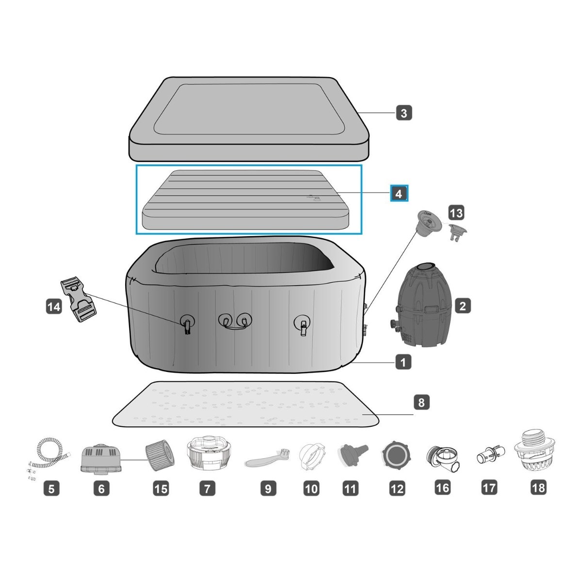 Lay-Z Spa Rome and Hawaii UltraFit inflatable cover lid - 130 x 130 cm