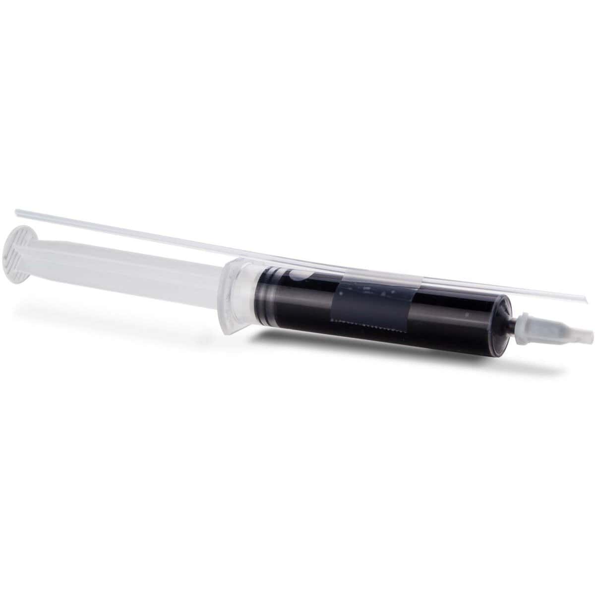 Syringe for pool maintenance and chemical control.