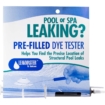 Pre-filled dye tester for detecting pool or spa leaks.